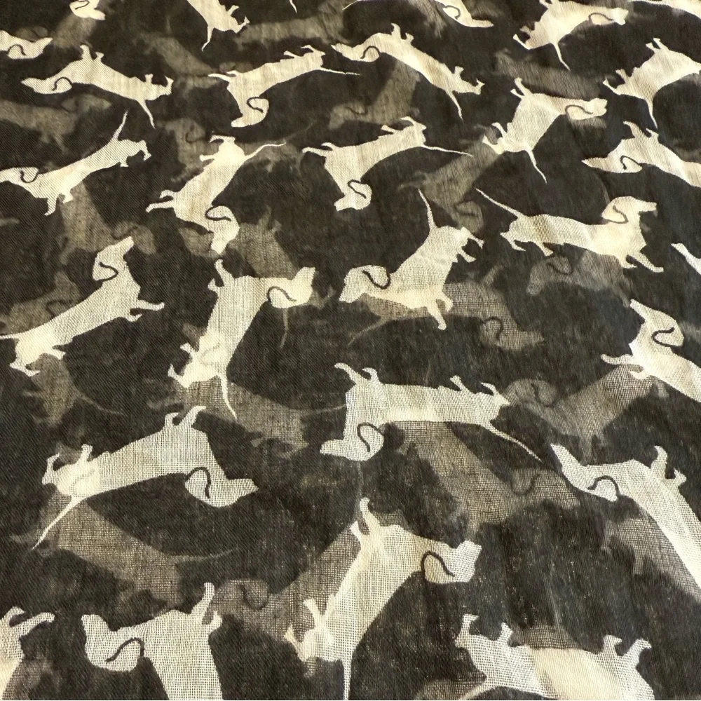 Daschound Print Scarf Long Black White